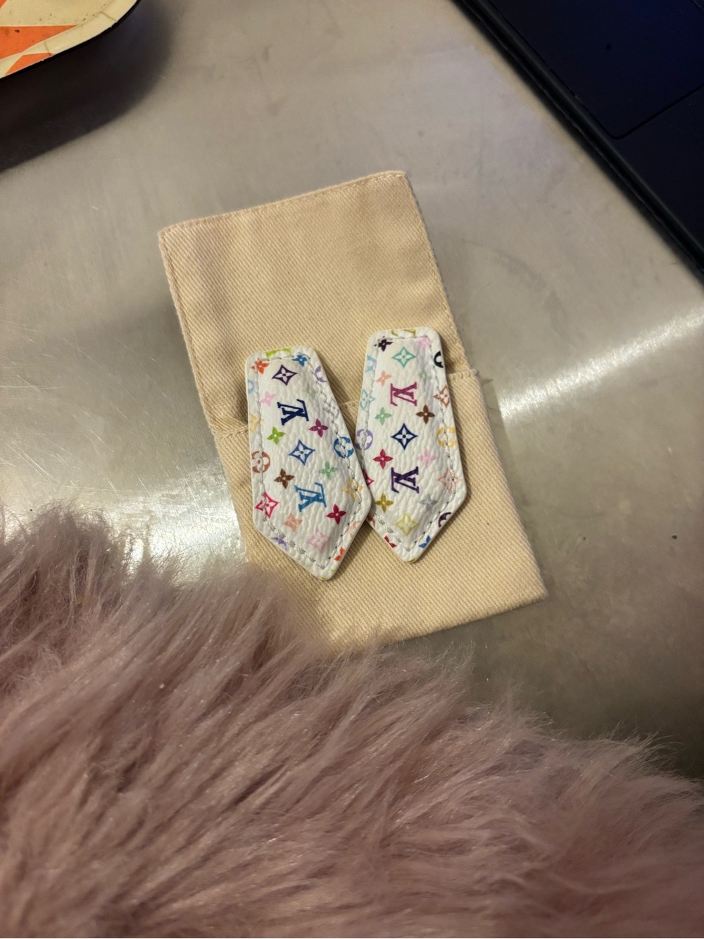 Louis Vuitton White Multicolor Logo Kids Hair Clips